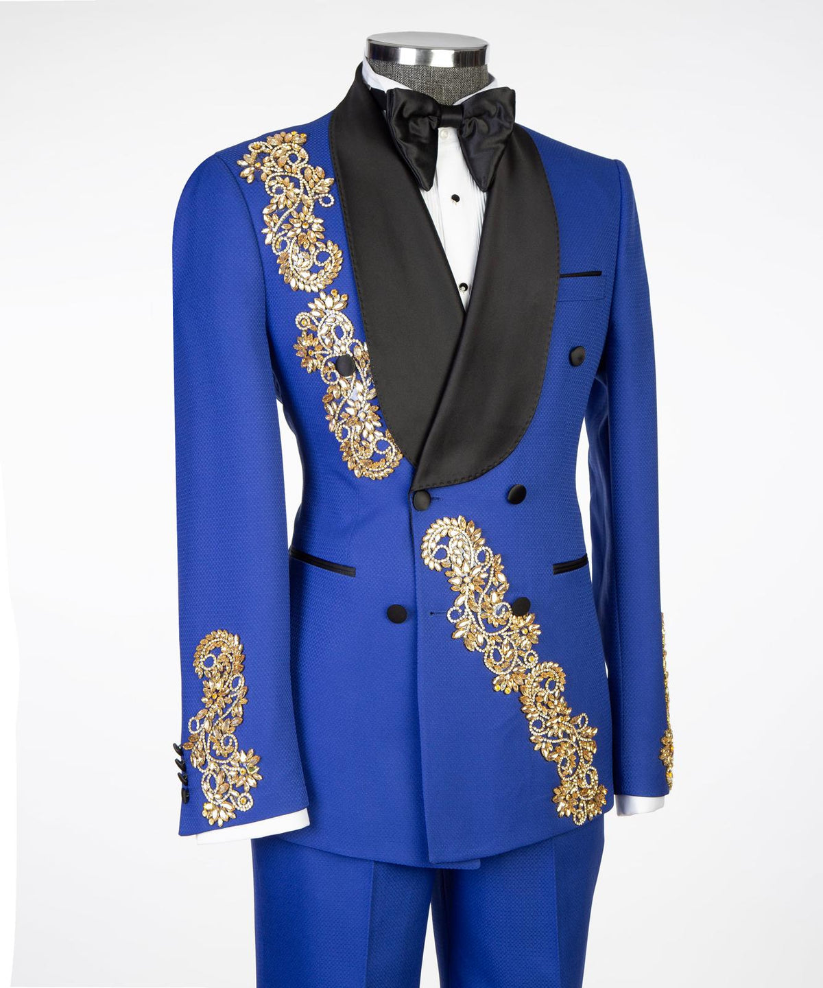 Royal Sapphire Gold Embroidered Tuxedo – Blue II – view 2