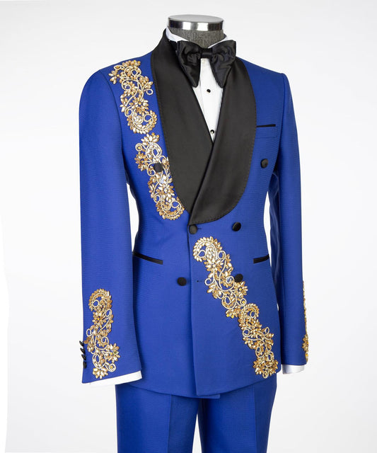 Royal Sapphire Gold Embroidered Tuxedo – Blue II – view 2