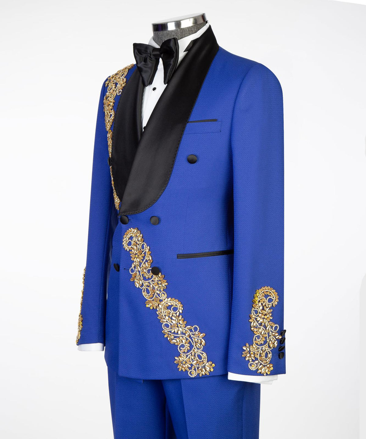 Royal Sapphire Gold Embroidered Tuxedo – Blue II – view 3