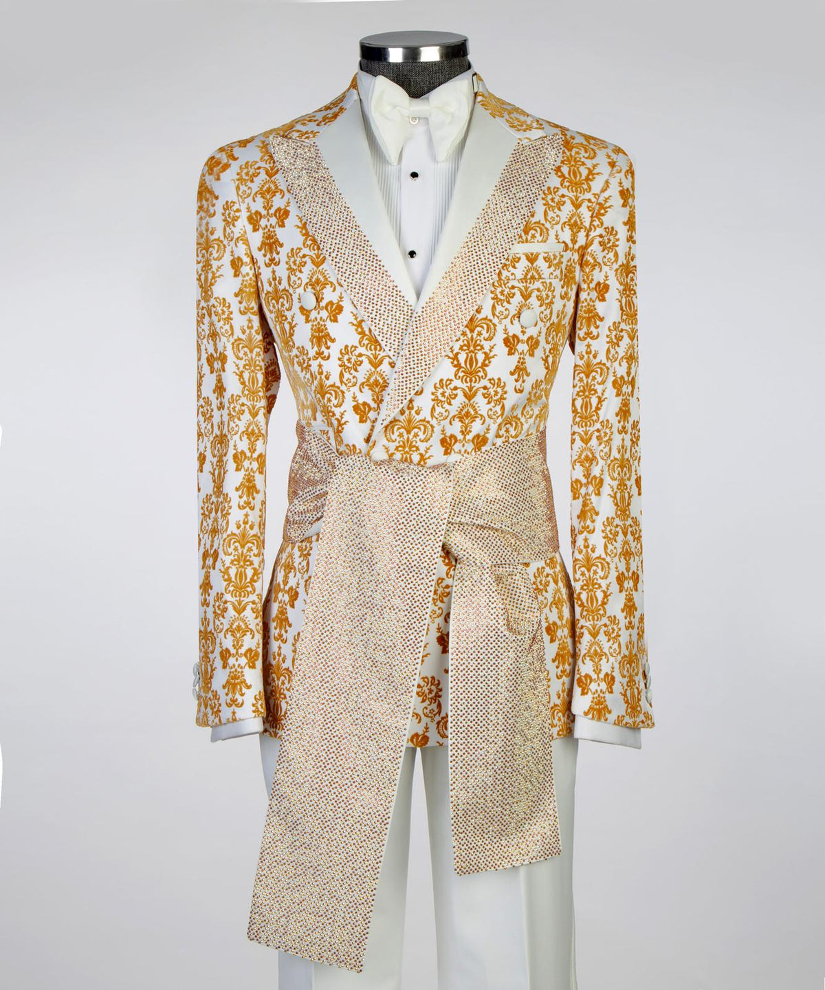 Royal Sapphire Gold Embroidered Tuxedo – White/Gold