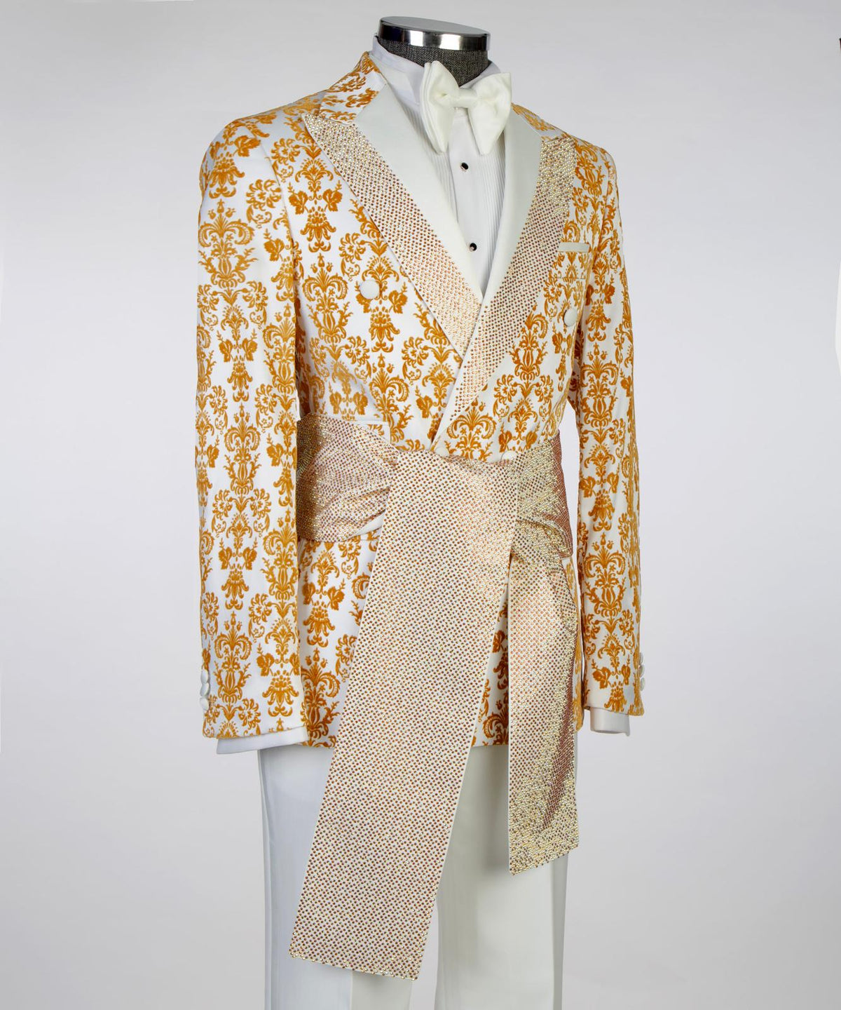 Royal Sapphire Gold Embroidered Tuxedo – White/Gold – view 2
