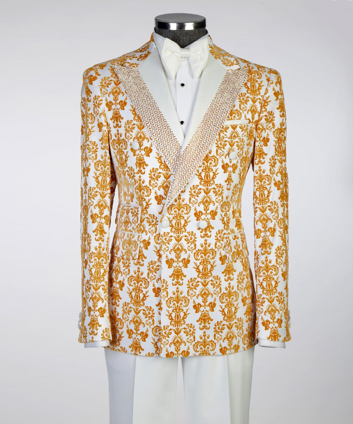 Royal Sapphire Gold Embroidered Tuxedo – White/Gold – view 4