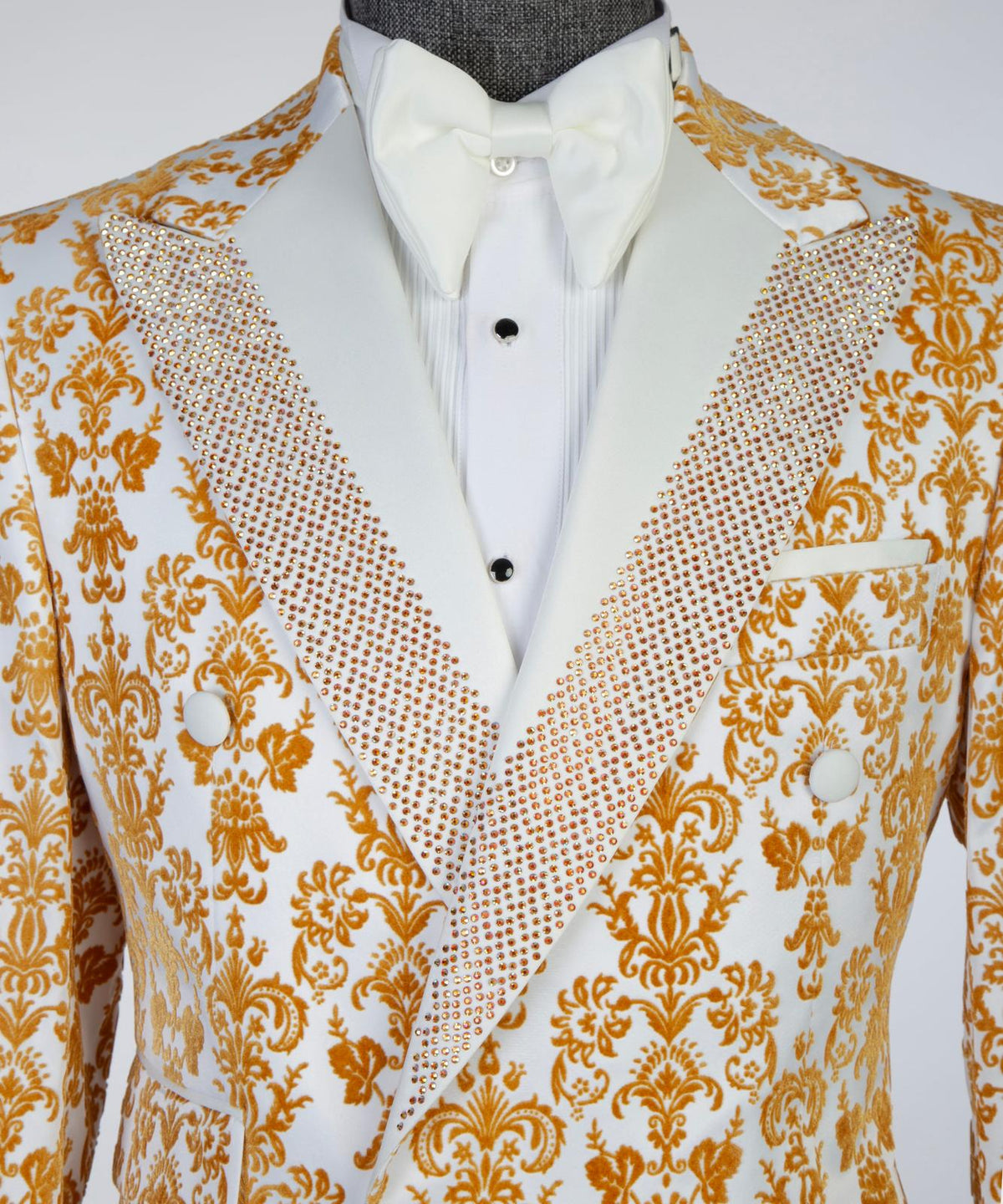 Royal Sapphire Gold Embroidered Tuxedo – White/Gold – view 5