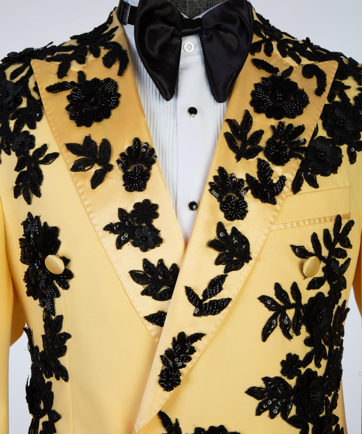 Royal Sapphire Gold Embroidered Tuxedo – Yellow/Black – view 3