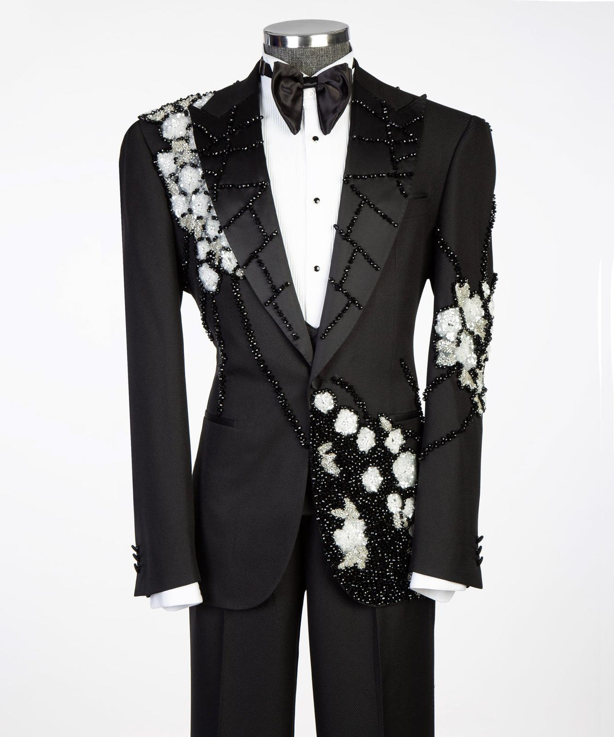 Midnight Bloom Embellished Tuxedo – Black/Red