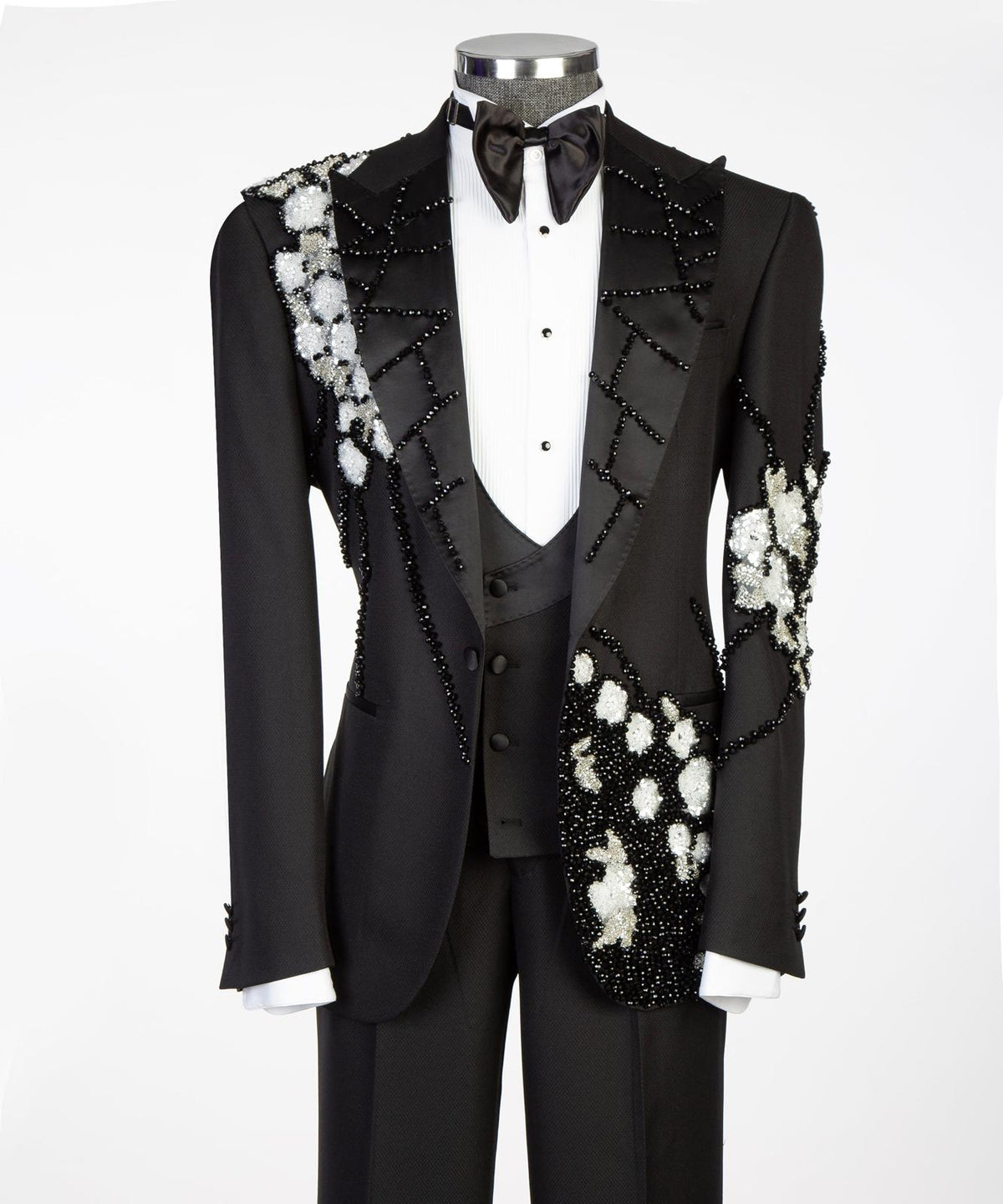 Midnight Bloom Embellished Tuxedo – Black/Red – view 2