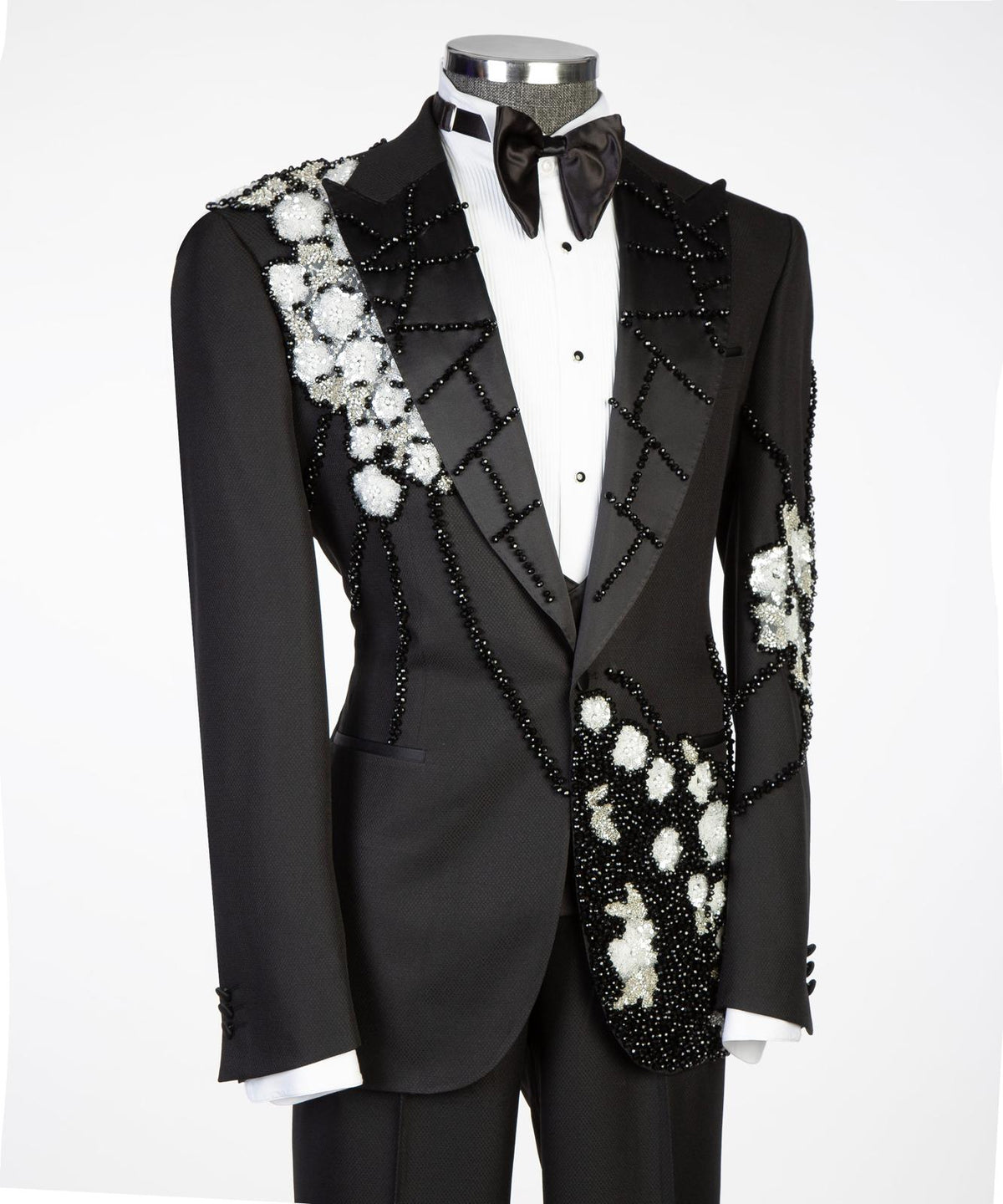 Midnight Bloom Embellished Tuxedo – Black/Red – view 3