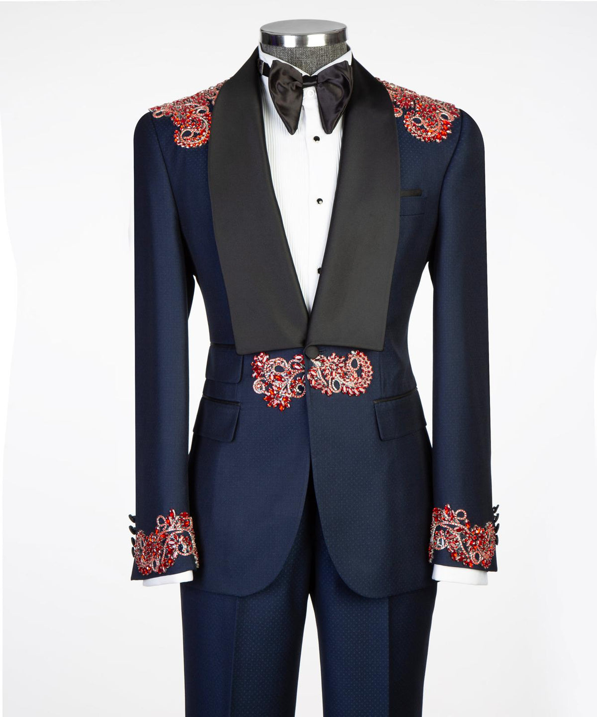 Midnight Bloom Embellished Tuxedo – Blue/Red