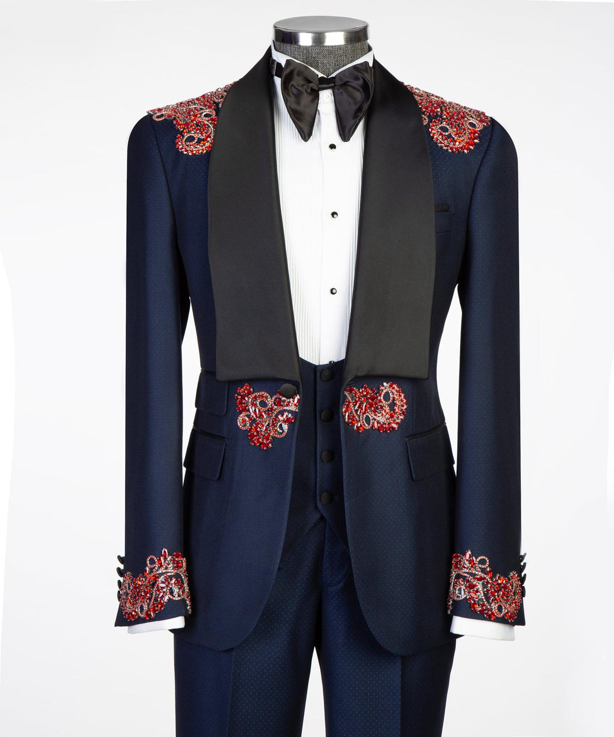 Midnight Bloom Embellished Tuxedo – Blue/Red – view 2