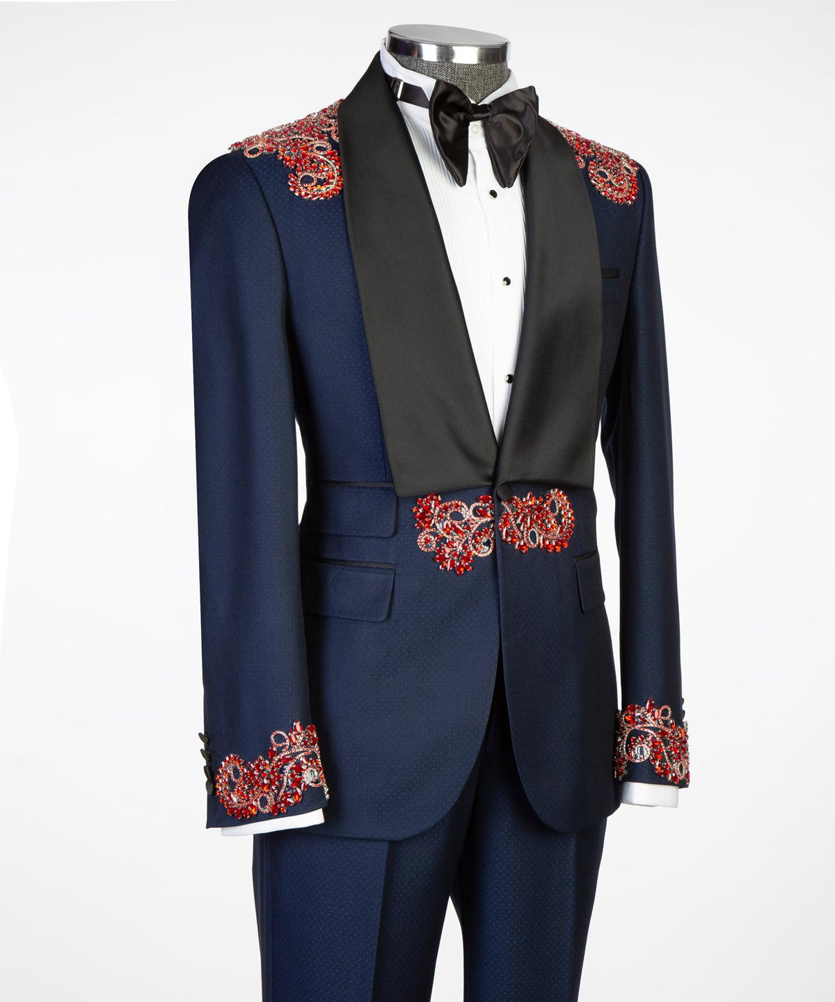 Midnight Bloom Embellished Tuxedo – Blue/Red – view 3