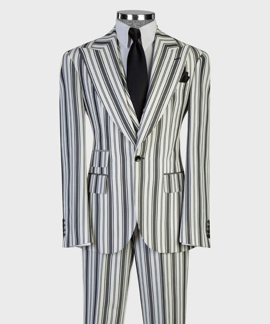 Ivory Black Pinstripe Three-Piece Suit