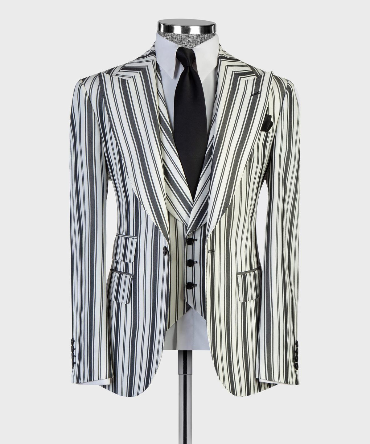 Ivory Black Pinstripe Three-Piece Suit