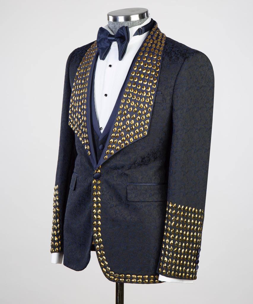 Jewelry Ornament Tuxedo – Blue & Gold – view 2