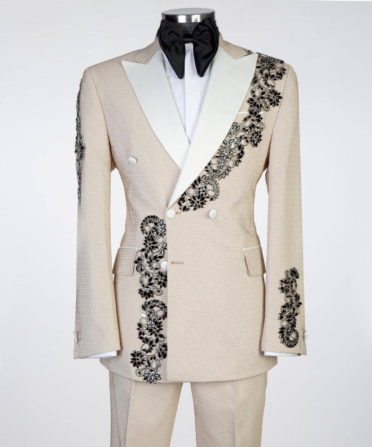 Royal Cream and Black Embroidered Couture Tuxedo II